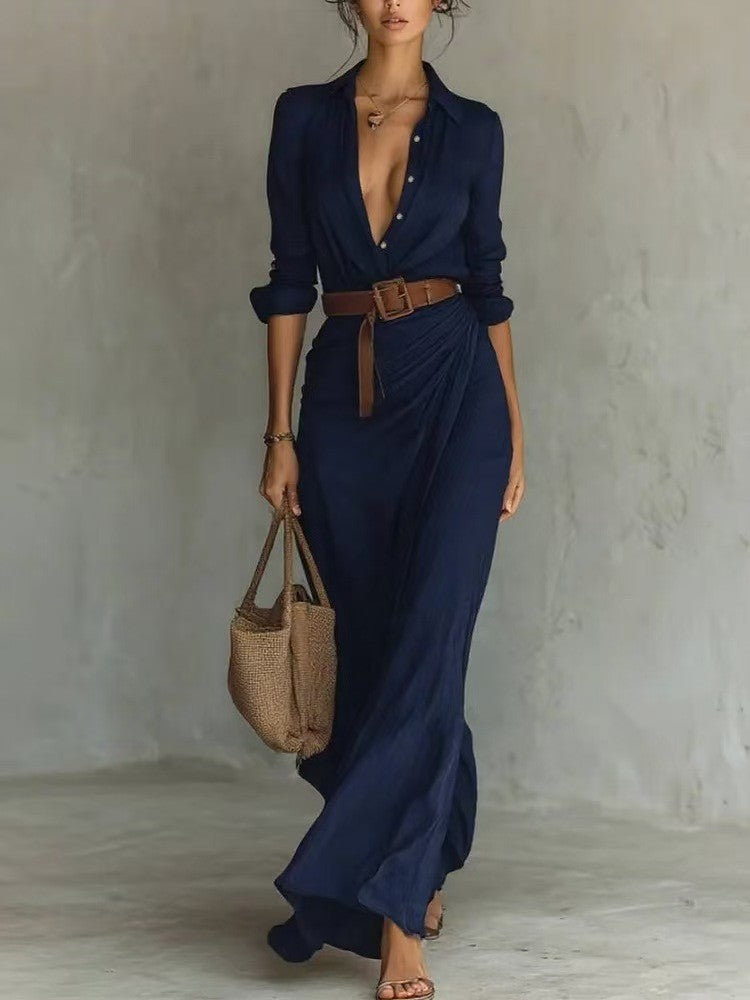 Pleated Belted Midi Dress
