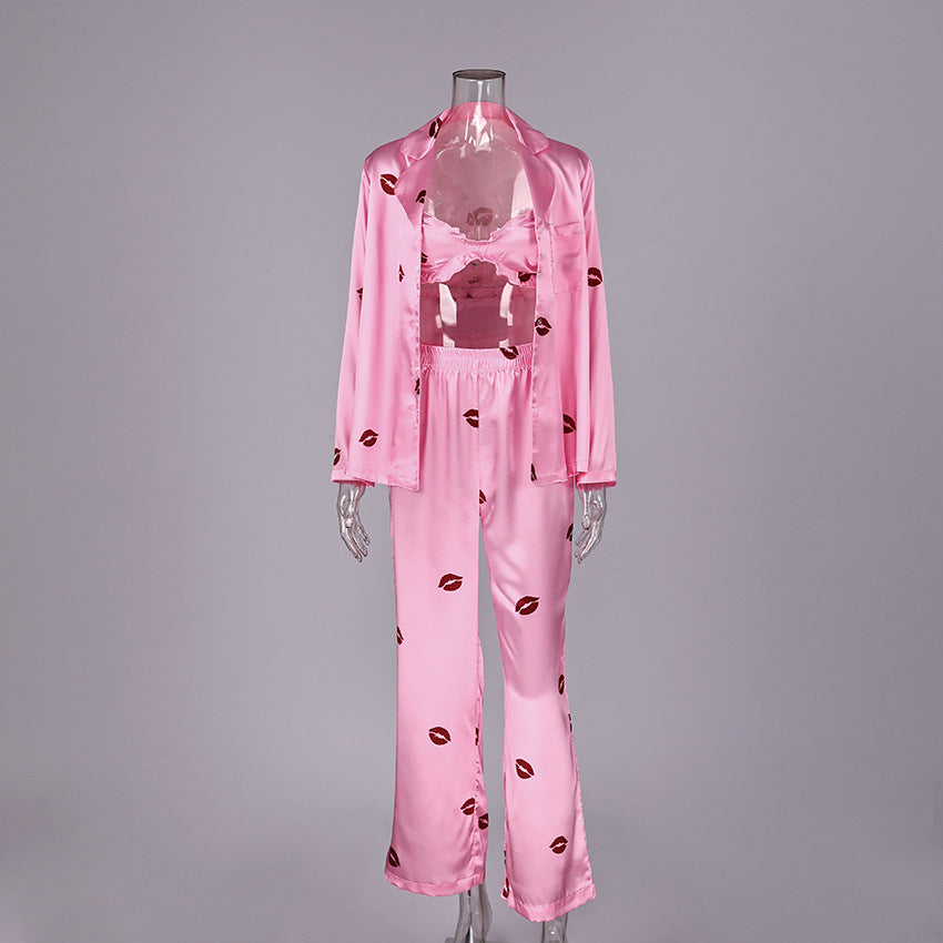 Printed Three-Piece Pajama & Lounge Set