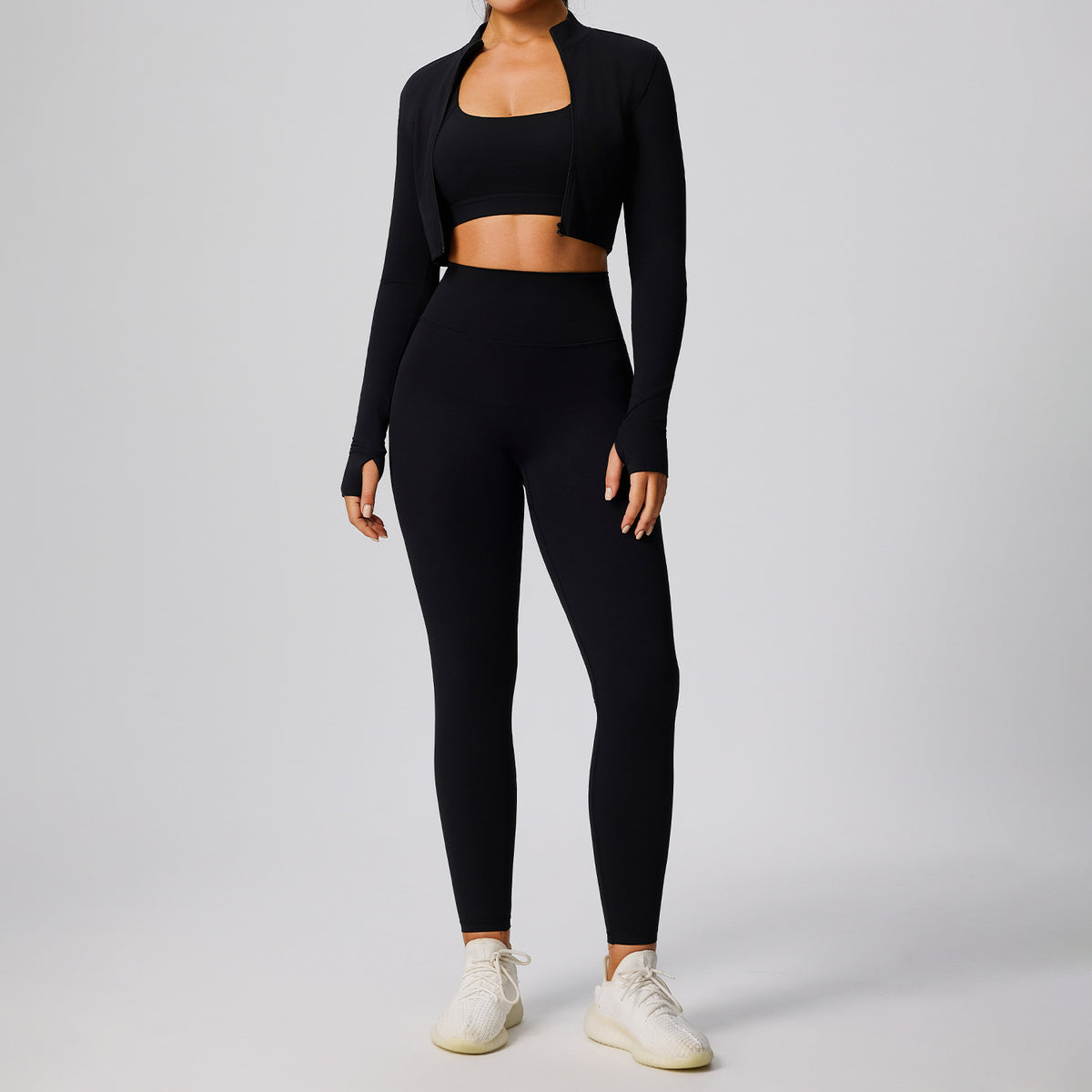 3-Piece Stretch Fitness Set – Jacket, Bra & Leggings