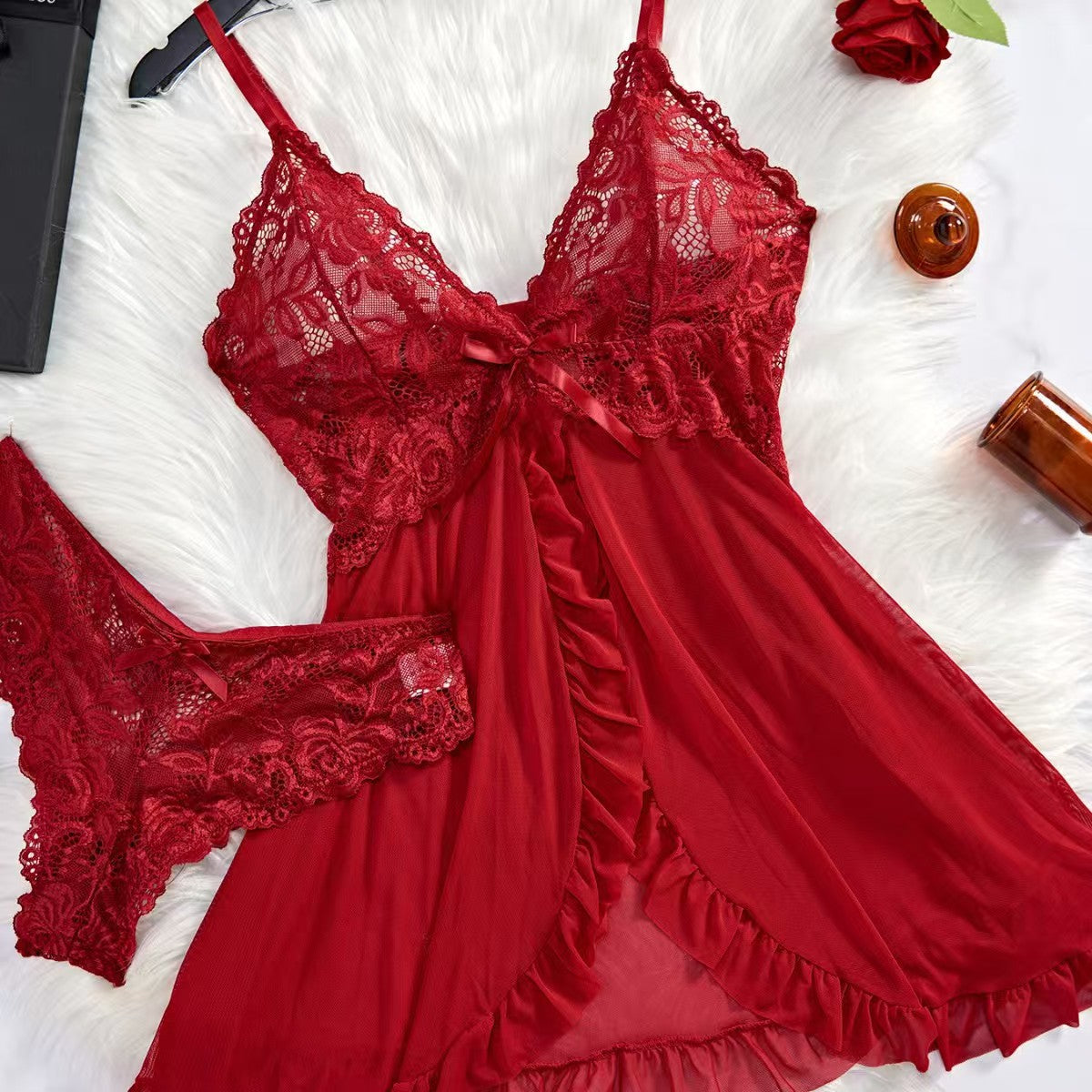 V-Neck Lace Halter Nightgown