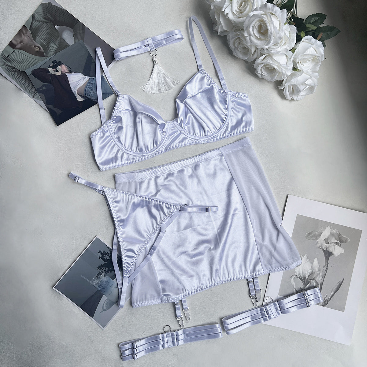 Fringed Mesh Bra & Skirt Lingerie Set