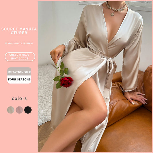 Long-Sleeve Lace-Up Lounge Robe