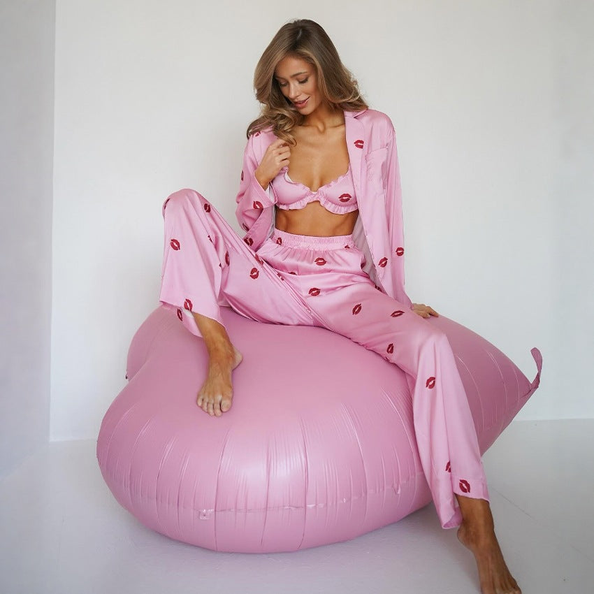 Printed Three-Piece Pajama & Lounge Set