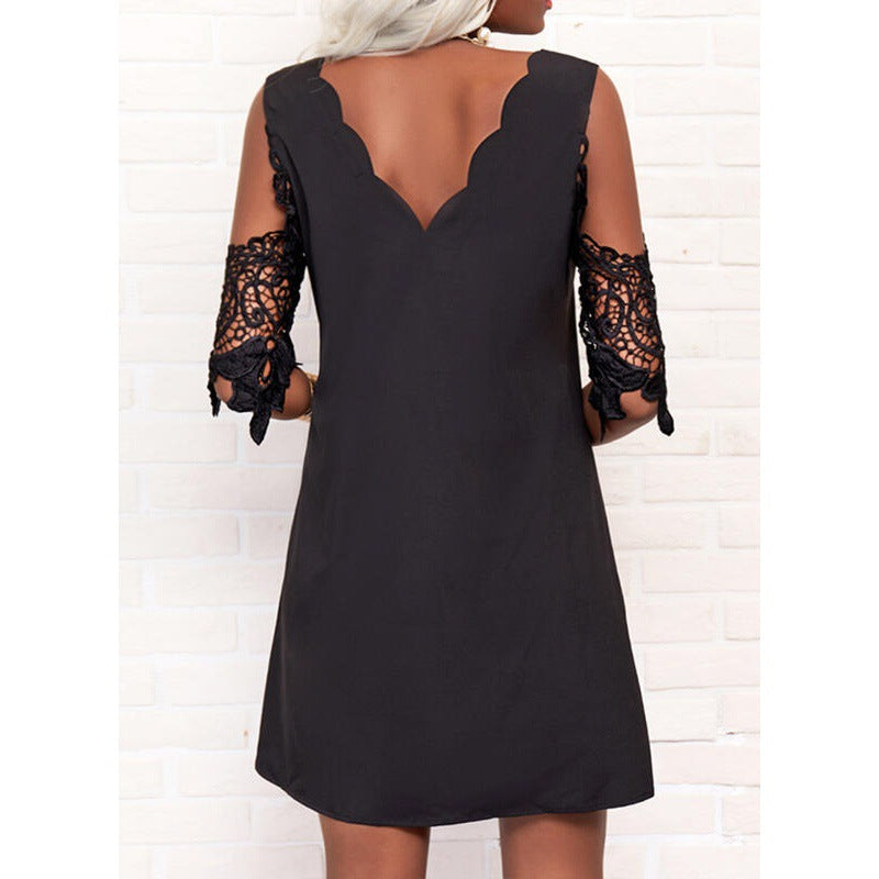 Lace Patchwork V-Neck A-Line Dress