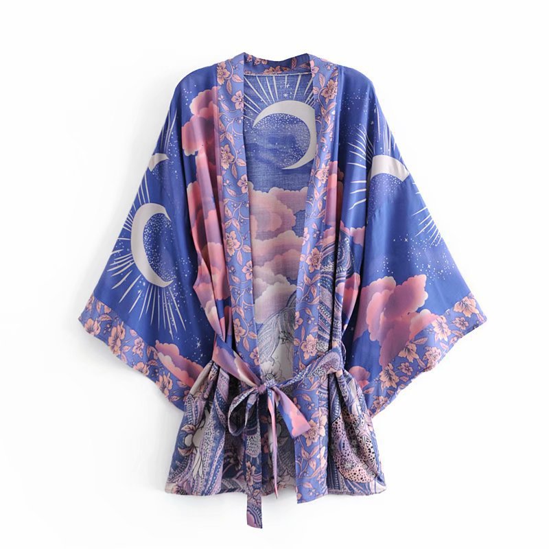 Boho Cotton Print Belted Kimono
