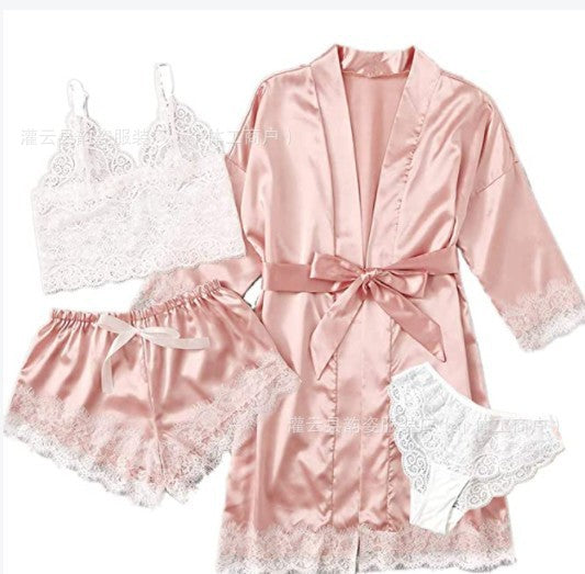 Silky Robe & Lace Halter Slip Set