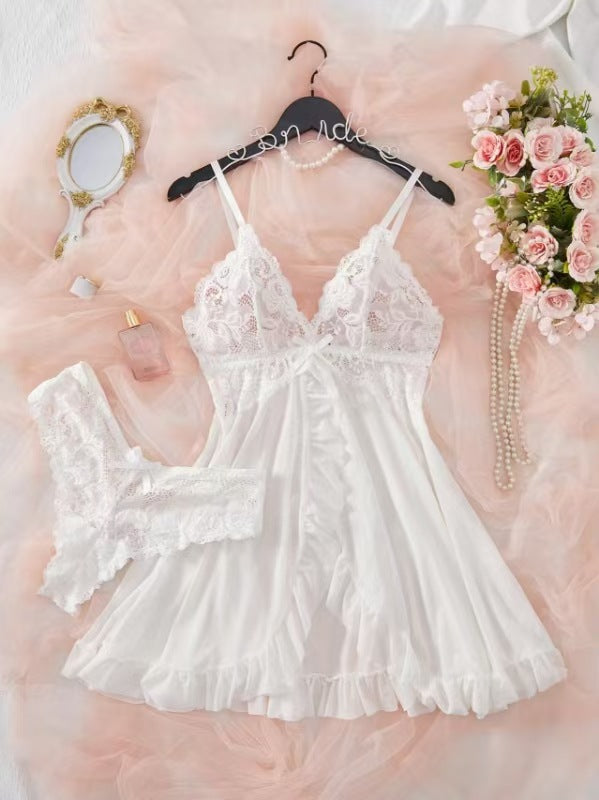 V-Neck Lace Halter Nightgown
