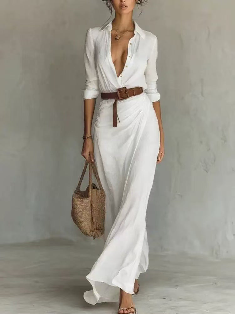 Pleated Belted Midi Dress