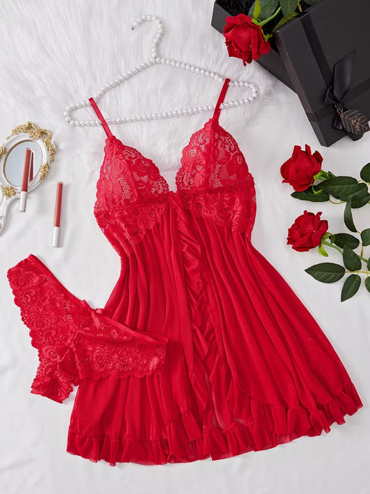 V-Neck Lace Halter Nightgown