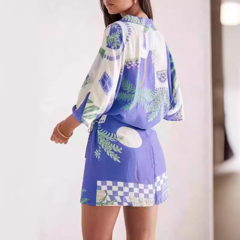 Graffiti Shirt & Lace-Up Skirt Two-Piece Set