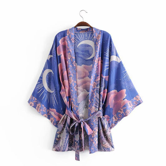 Boho Cotton Print Belted Kimono