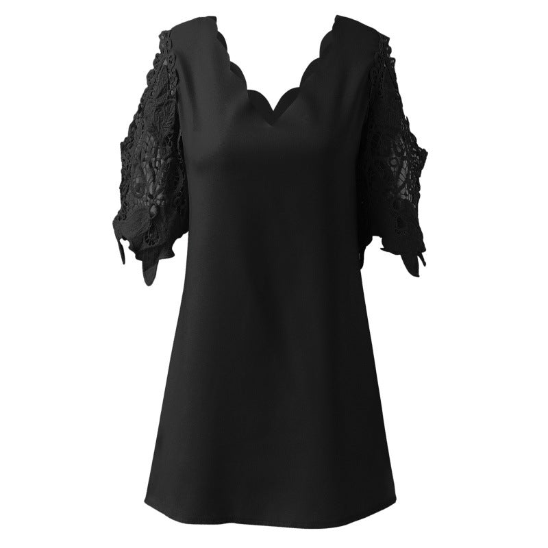 Lace Patchwork V-Neck A-Line Dress