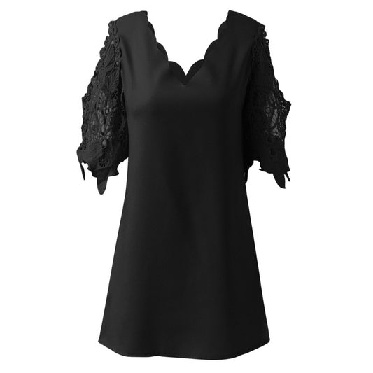 Lace Patchwork V-Neck A-Line Dress
