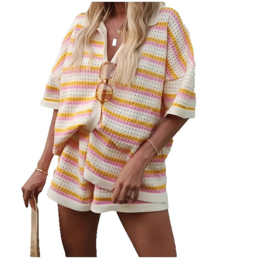 Color-Block Striped Knit Two-Piece Set