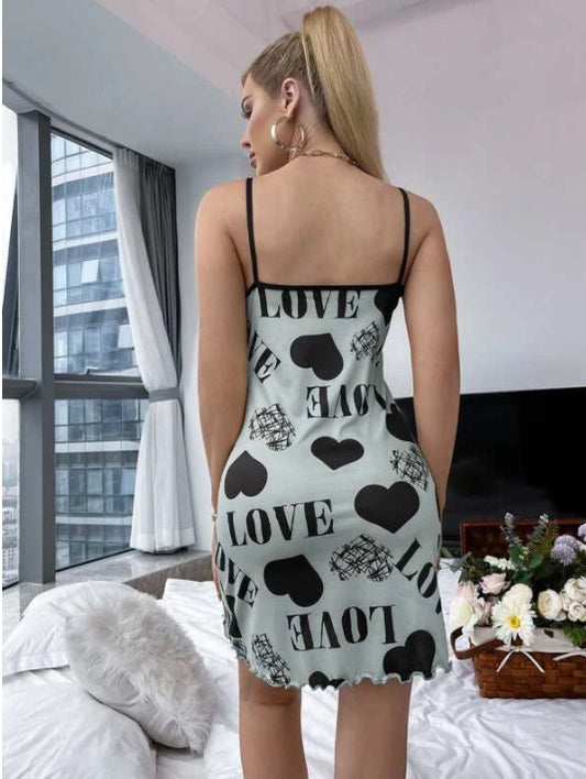 Cute Heart Print Halter Nightgown