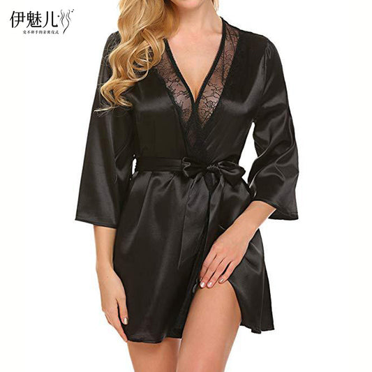 Plus-Size Lace Lingerie & Satin Robe Set