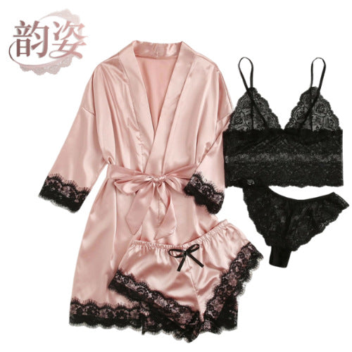 Silky Robe & Lace Halter Slip Set