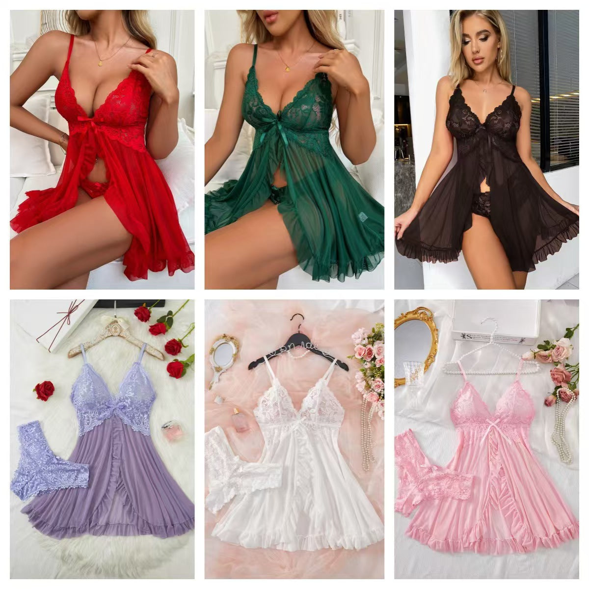 V-Neck Lace Halter Nightgown