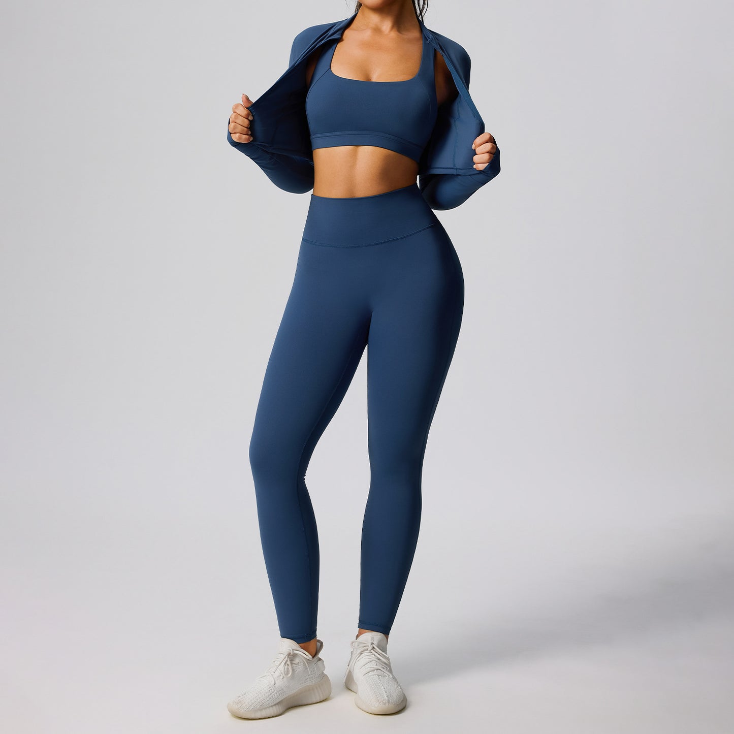 3-Piece Stretch Fitness Set – Jacket, Bra & Leggings