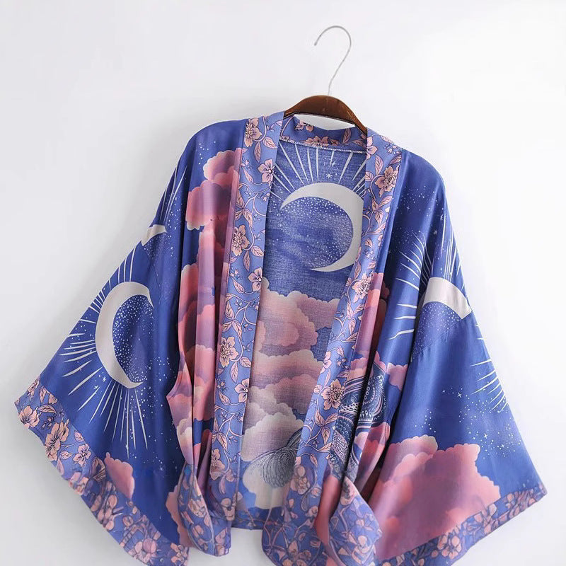 Boho Cotton Print Belted Kimono