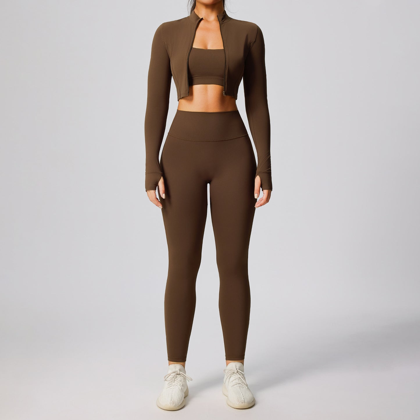 3-Piece Stretch Fitness Set – Jacket, Bra & Leggings