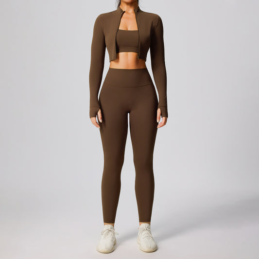 3-Piece Stretch Fitness Set – Jacket, Bra & Leggings