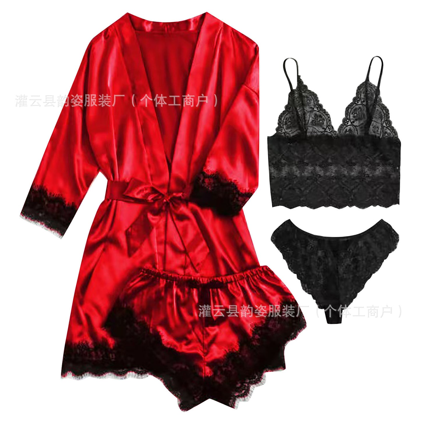 Silky Robe & Lace Halter Slip Set