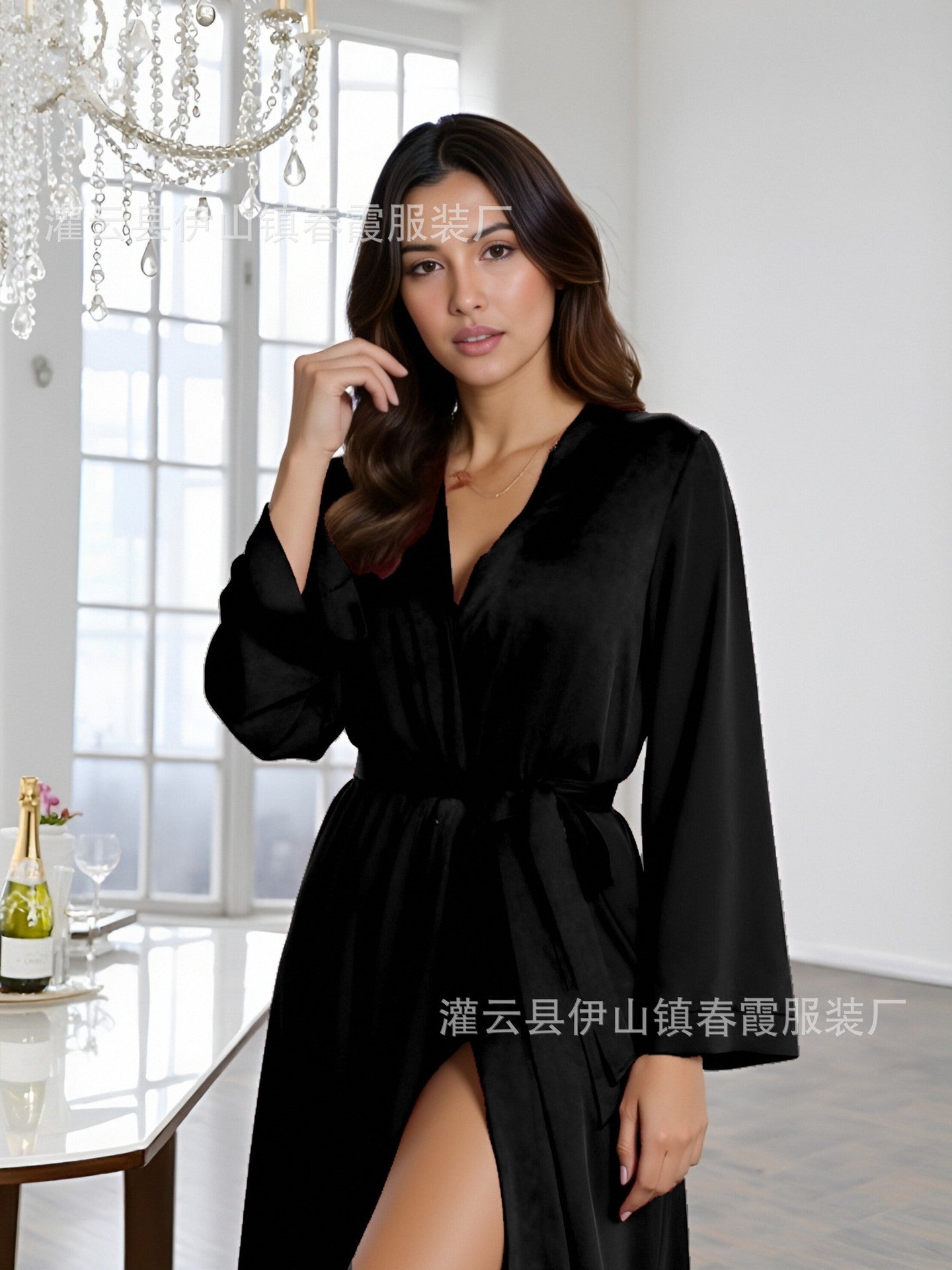 Silky Long-Sleeve Nightgown & Robe Set