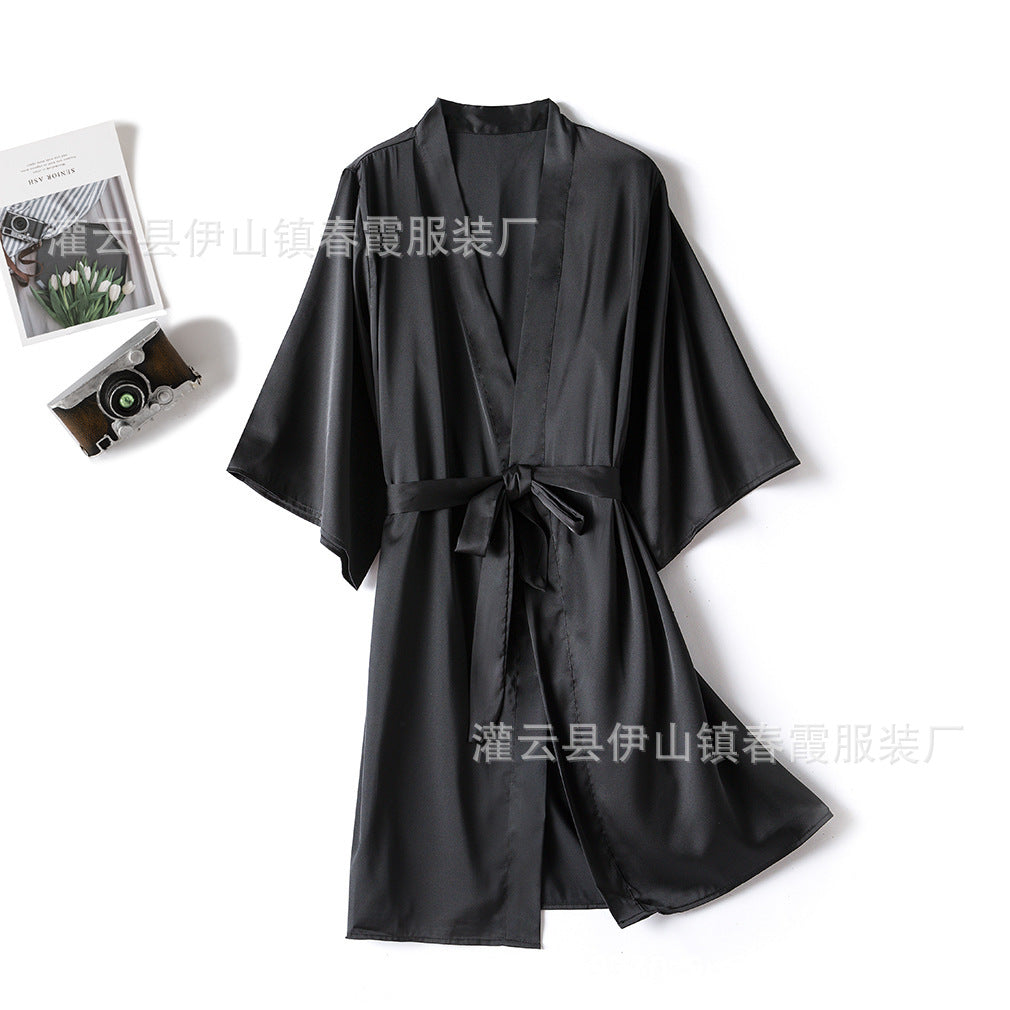 Silky Mid-Length Robe & Nightgown Set