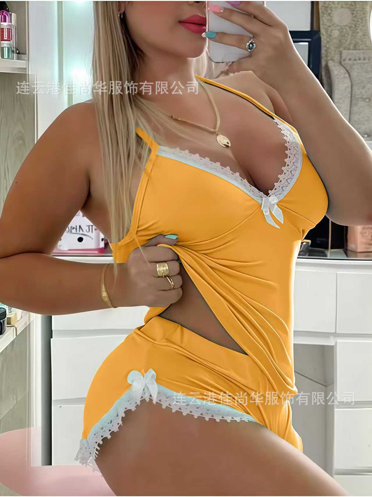 Lace-Trim Halter Pajama Shorts Set