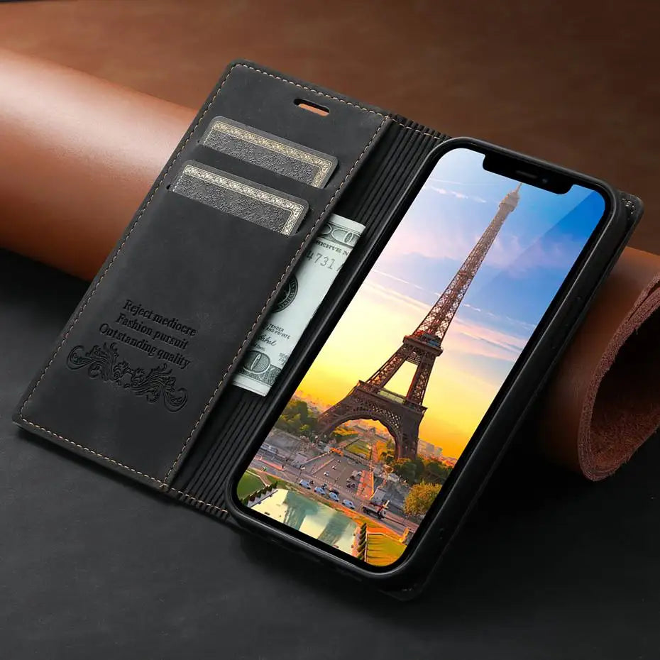 Luxury Leather Flip Wallet Case for Google Pixel
