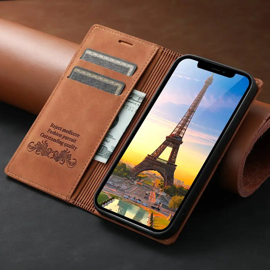 Luxury Leather Flip Wallet Case for Google Pixel