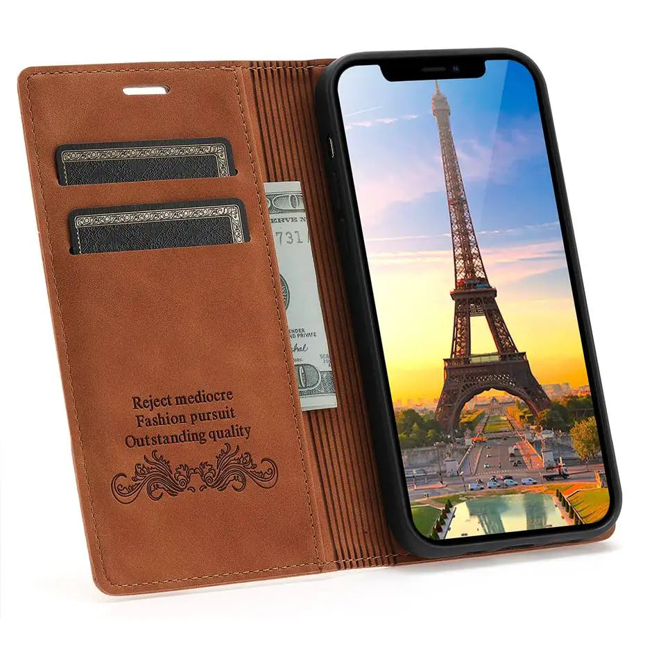Luxury Leather Flip Wallet Case for Google Pixel