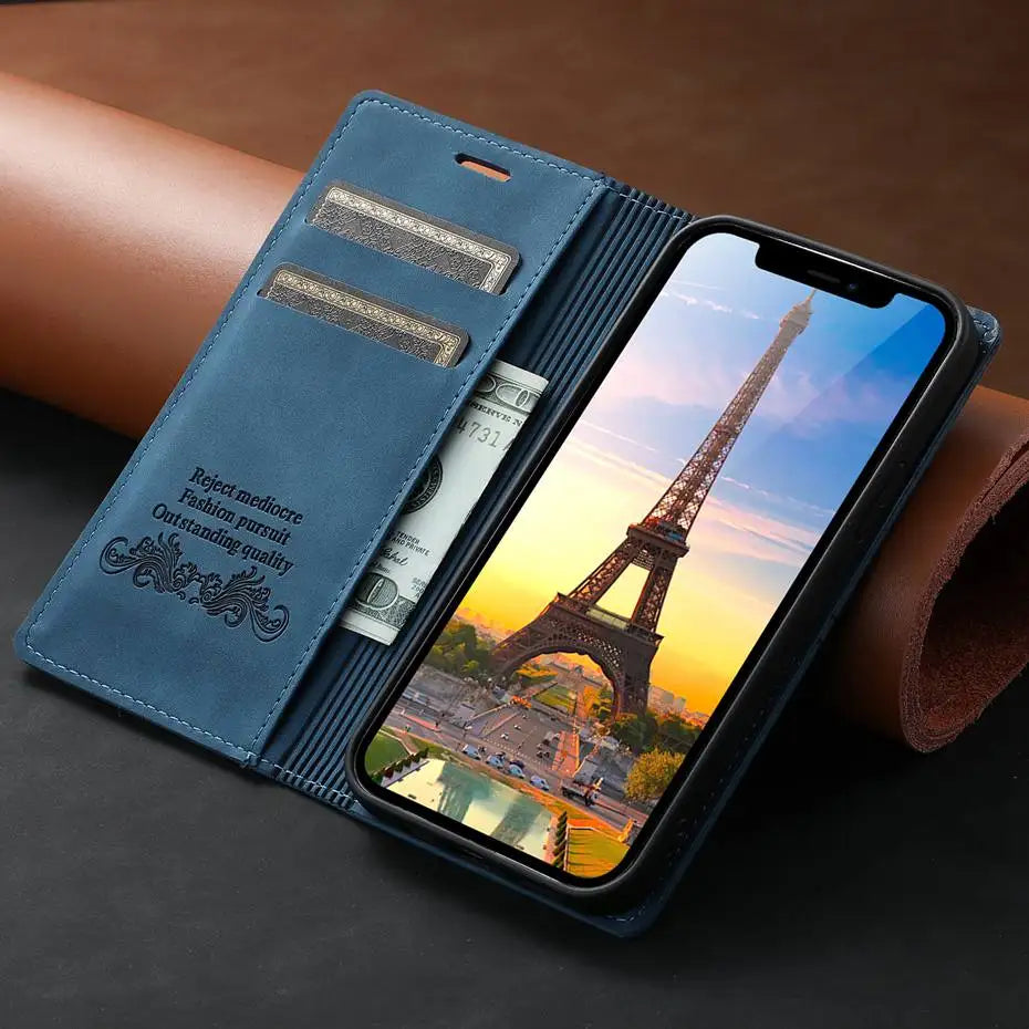 Luxury Leather Flip Wallet Case for Google Pixel