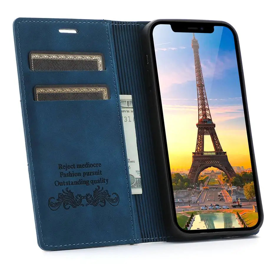 Luxury Leather Flip Wallet Case for Google Pixel