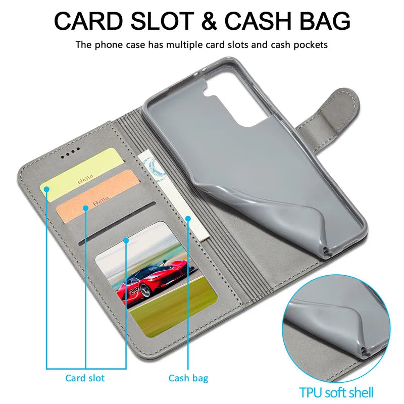 Leather Flip Wallet Case for Samsung Galaxy