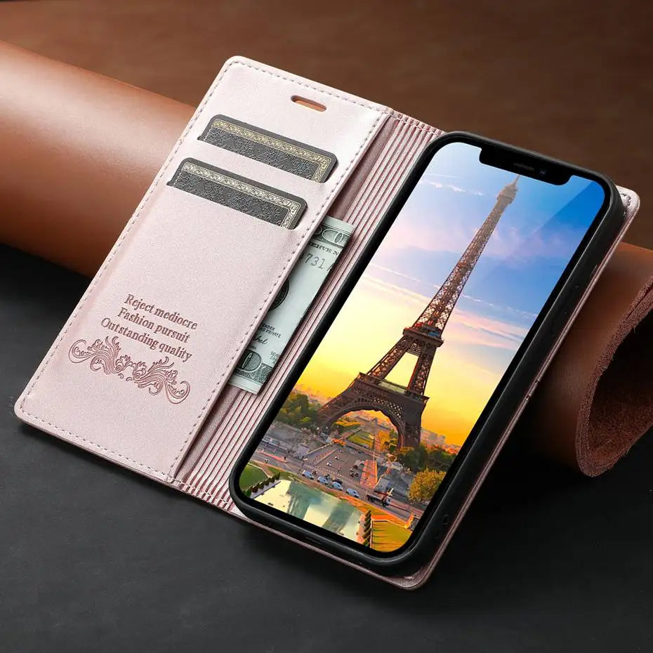 Luxury Leather Flip Wallet Case for Google Pixel