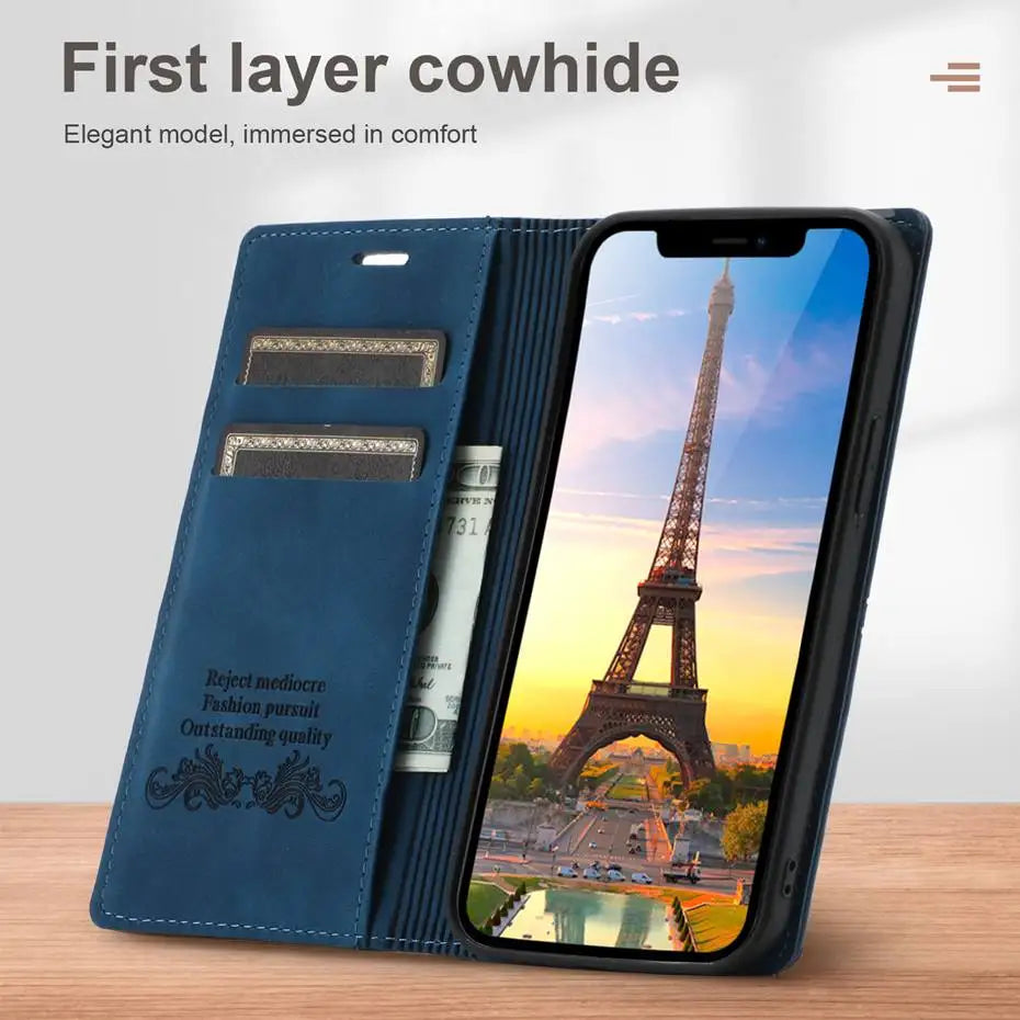 Luxury Leather Flip Wallet Case for Google Pixel