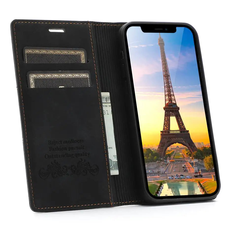 Luxury Leather Flip Wallet Case for Google Pixel