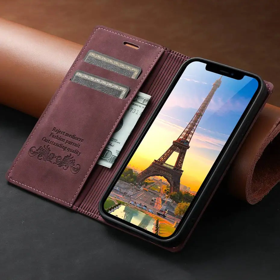 Luxury Leather Flip Wallet Case for Google Pixel