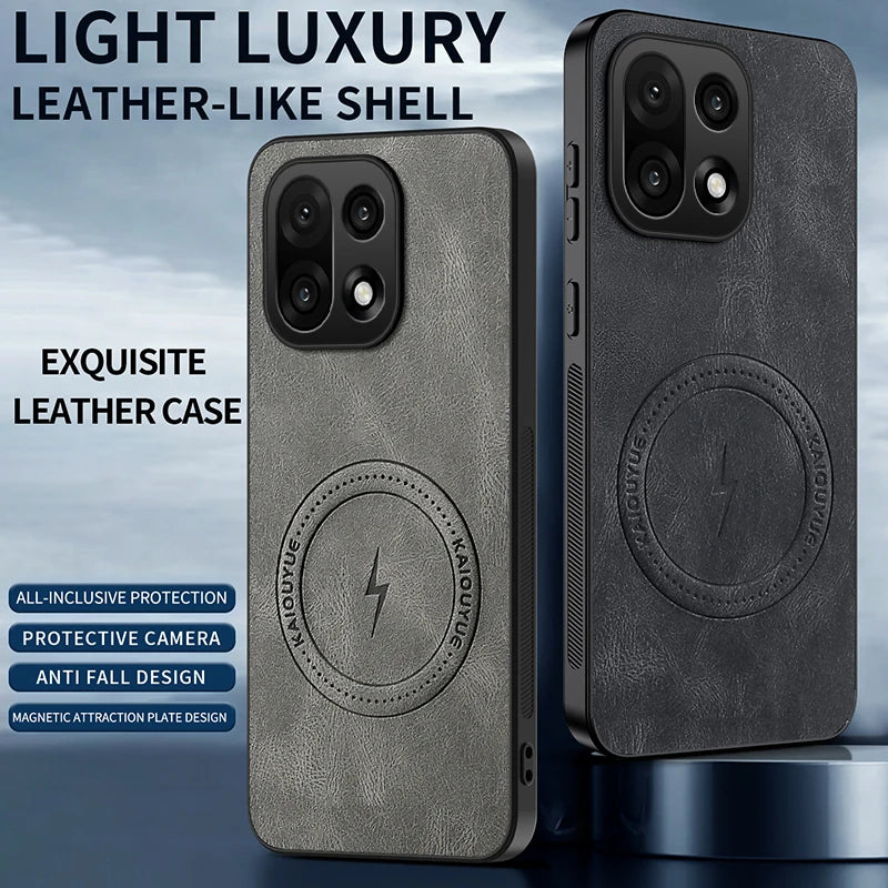 PU Leather Skin-Feel Case for OnePlus 15 — Shockproof Magnetic Back Cover