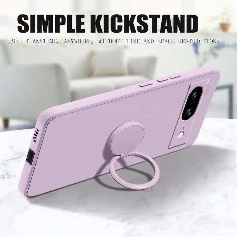 Liquid Silicone Kickstand Case for Google Pixel — Hidden Folding Stand with Ring Holder