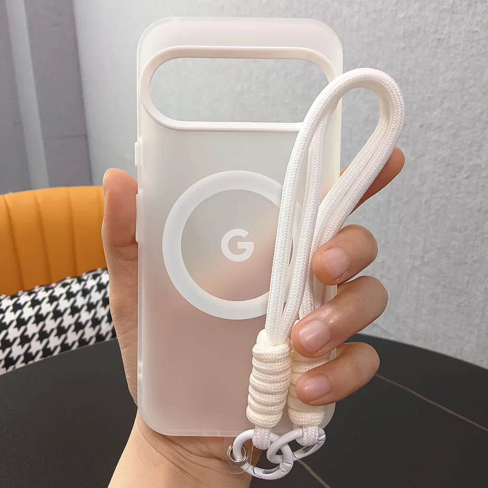 Translucent Matte Candy Color MagSafe Case with Wrist Lanyard for Google Pixel 8–10 Series