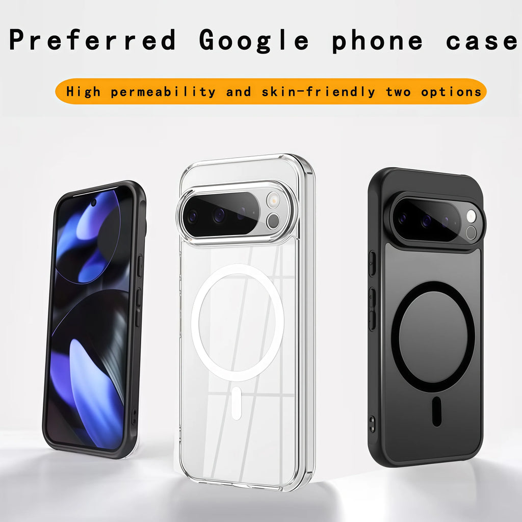 Magnetic Armor Matte Frosted Case for Google Pixel (Clear & Black — Pixel 6 to Pixel 10 Series)