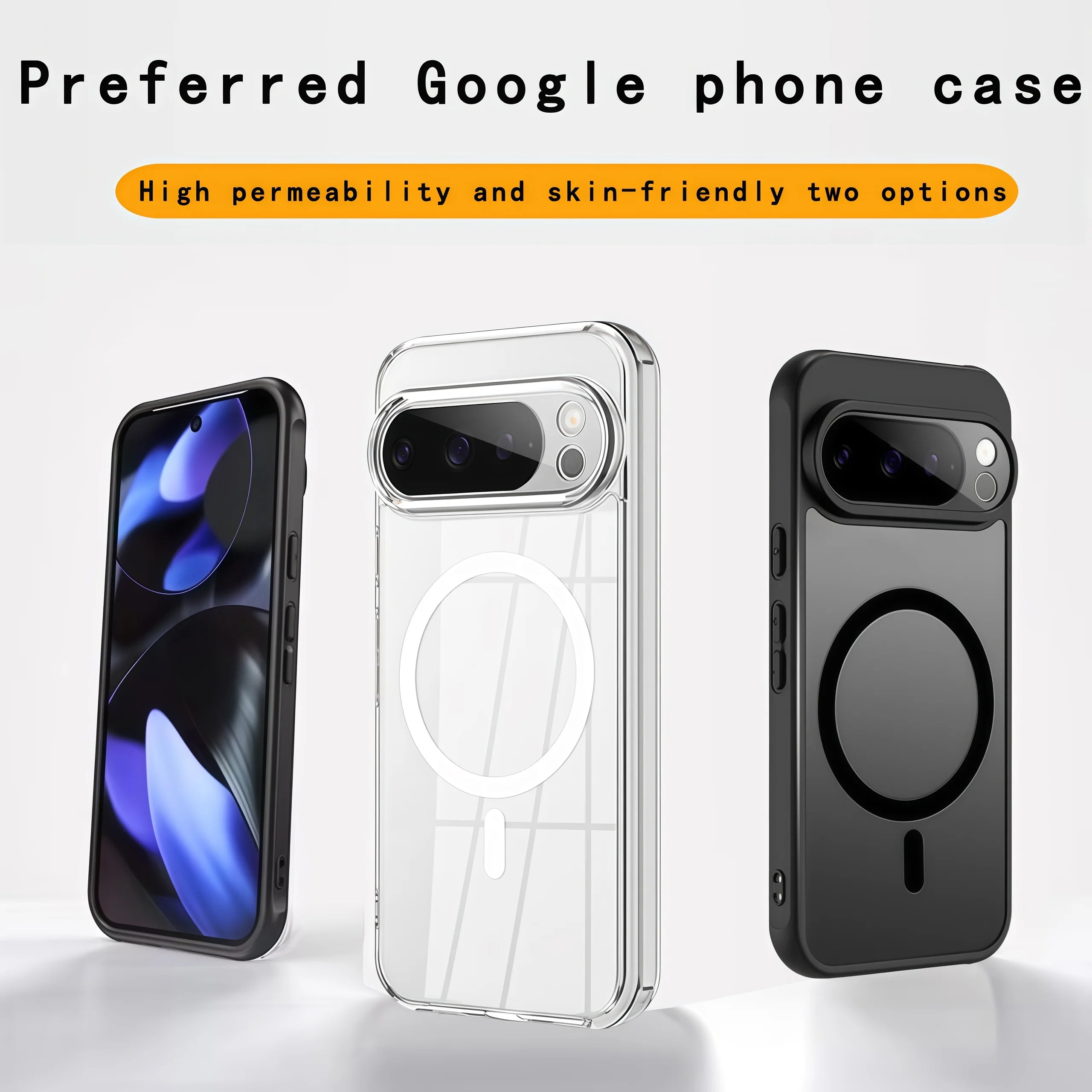 Magnetic Armor Matte Frosted Case for Google Pixel (Clear & Black — Pixel 6 to Pixel 10 Series)