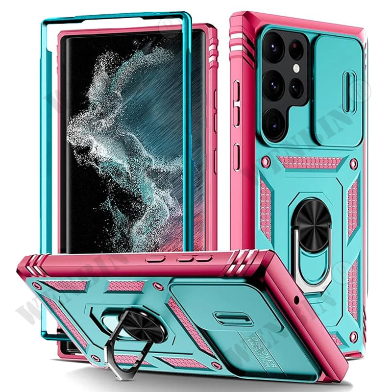 Heavy Duty Ring Kickstand Case for Samsung — Full Coverage with Camera Protection