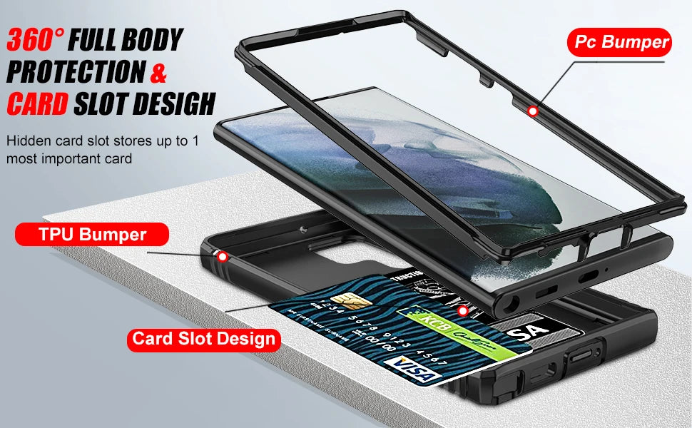 Heavy Duty Ring Kickstand Case for Samsung — Full Coverage with Camera Protection