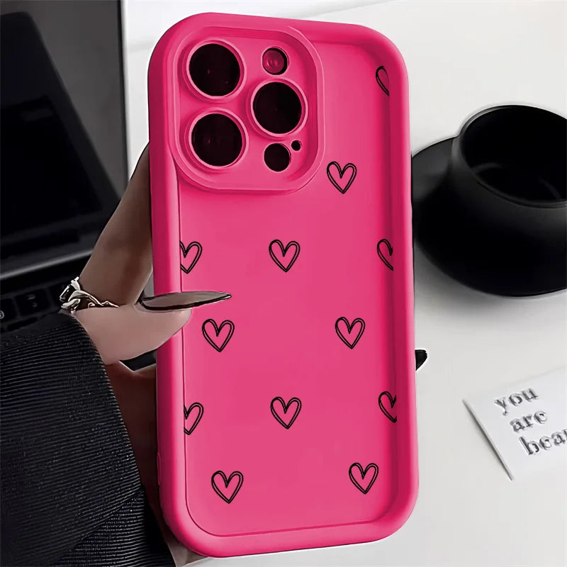 Love Heart Phone Case for iPhone 17 / 16 / 15 / 14 / 13 / 12 / 11 / X / XR / XS / 8 Series | Soft TPU Protective Cover with Lanyard