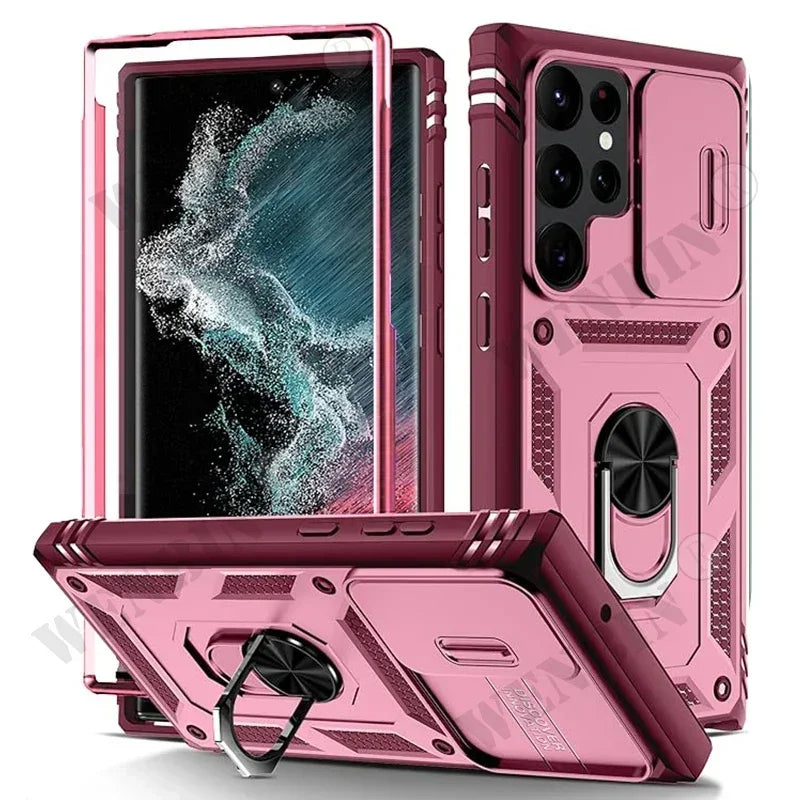 Heavy Duty Ring Kickstand Case for Samsung — Full Coverage with Camera Protection