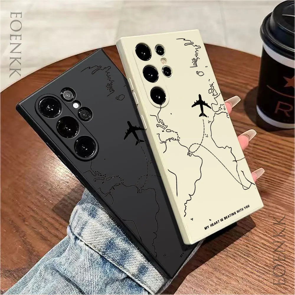 Airplane Route Silicone Case — Samsung Galaxy S20–S25 Series